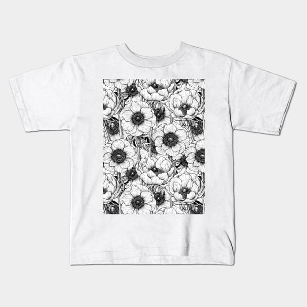 Anemone garden in black and white Kids T-Shirt by katerinamk